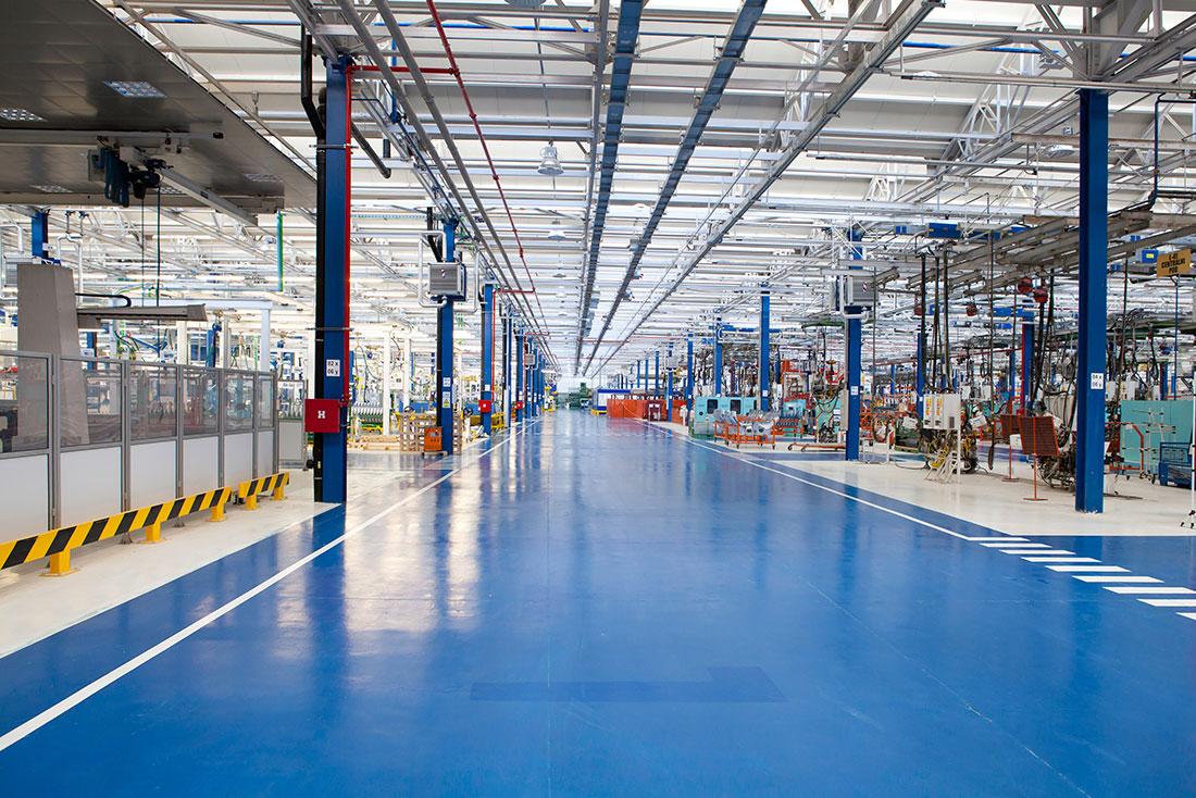 Chemical resistant industrial flooring in manufacturing facility