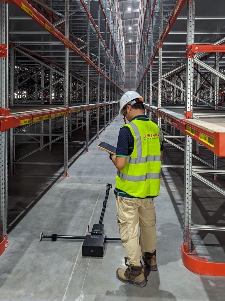 Industrial flooring site survey and concrete floor inspection in a factory
