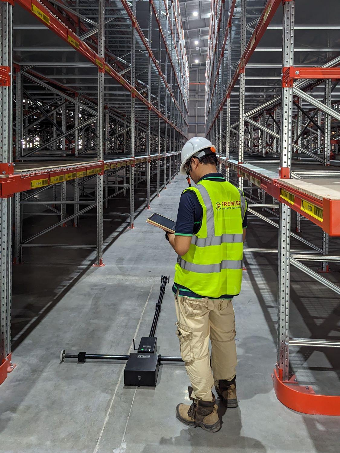 Industrial flooring site survey and concrete floor inspection in a factory